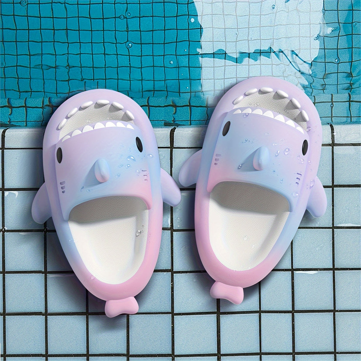 Girls Shark Slide Sandals with Gradient Colors | Lightweight EVA Summer Slippers for Poolside, Beach Days and Outdoor Play for Kids