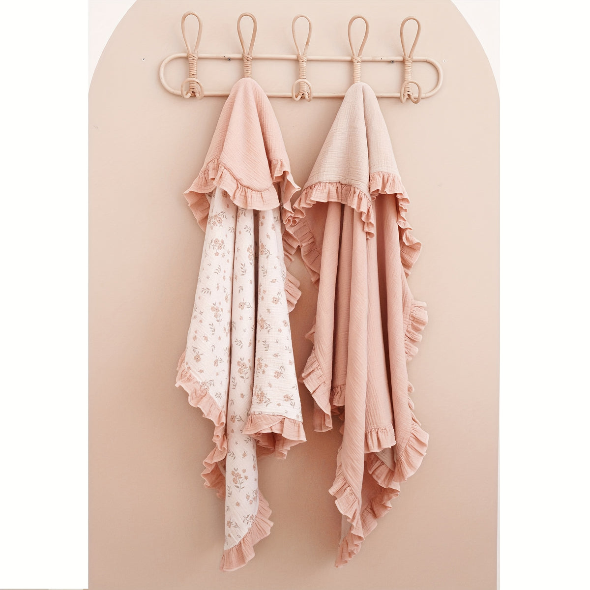 Flounce Muslin Baby Blanket for Infants and Toddlers, 40 x 36 Inch Lightweight Cotton Nursery Blanket with Pink, Fawn and Bowknot Options