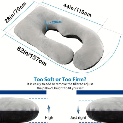 J-Shaped Full Body Pregnancy Pillow, 62-Inch Maternity Pillow with Removable Pillowcase, Large Size Back to Leg Support for Comfortable Pregnancy Sleep, Great Baby Shower and Holiday Gift