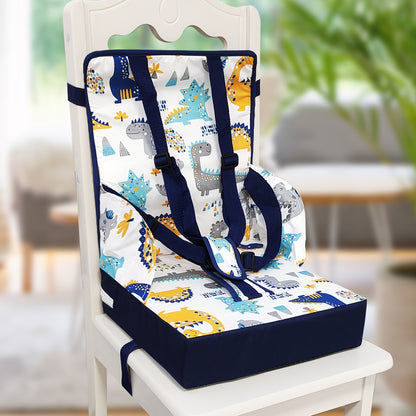 Kids Dining Chair Cushion with Backrest and Adjustable Straps, Foldable Oxford Cloth Seat Pad with Removable Washable Cover for Home and Travel