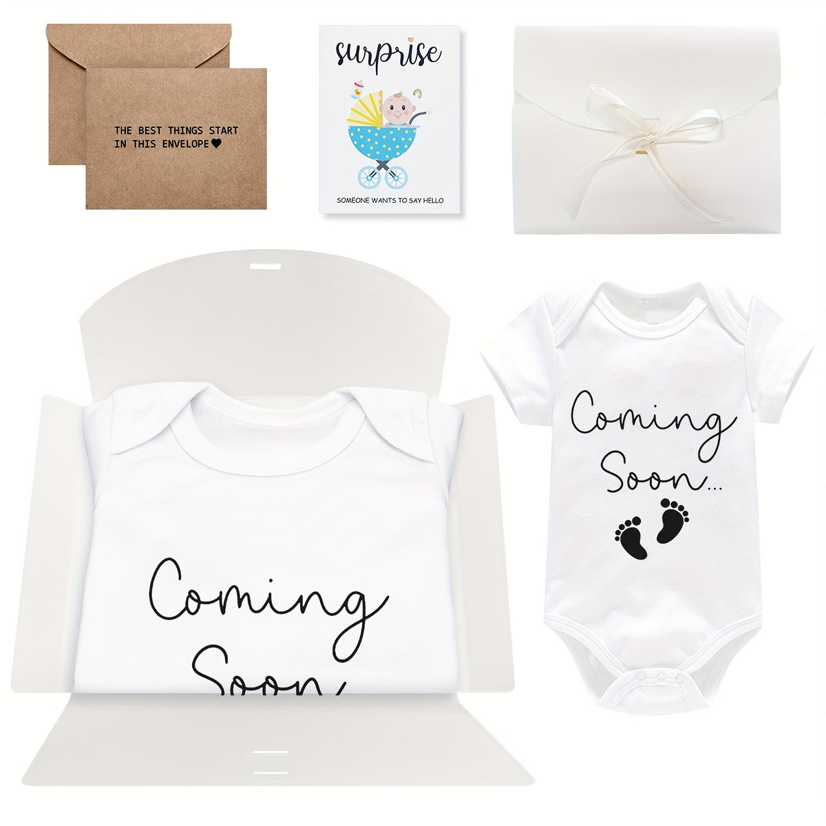 Baby Bodysuit Pregnancy Announcement Set for Husband, 3-Piece Gender-Neutral Outfit Reveal Gift with Message Cards for Dad-to-Be Surprise and Baby Shower Photos