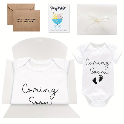 Baby Bodysuit Pregnancy Announcement Set for Husband, 3-Piece Gender-Neutral Outfit Reveal Gift with Message Cards for Dad-to-Be Surprise and Baby Shower Photos