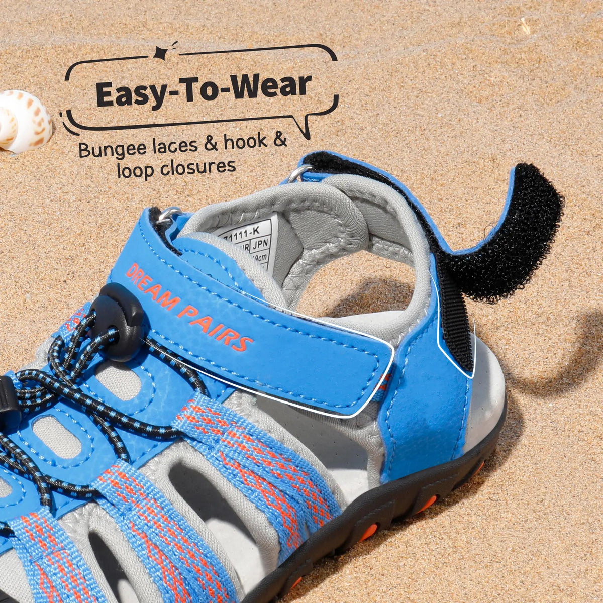 Closed Toe Kids Sport Sandals with Adjustable Straps, Breathable Water-Friendly Hiking and Beach Shoes for Toddlers, Little Kids and Big Kids