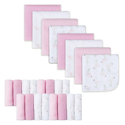 Soft Baby Washcloths 24-Pack, 9 x 9 Inch Absorbent Face and Body Bath Cloths with Whale, Elephant and Dinosaur Style Options for Everyday Care