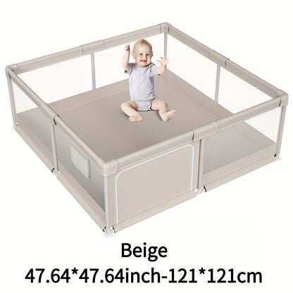 Baby Playpen with Breathable Mesh for Indoor and Outdoor Play, Large Kids Activity Yard in Beige or Gray with Multiple Size Options