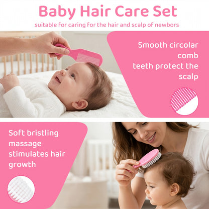 Infant Daily Care Kit 20-in-1 with Nail Clipper, Nasal Aspirator, Hair Brush and Comb, Baby Grooming Essentials with Zippered Case in Pink or Blue