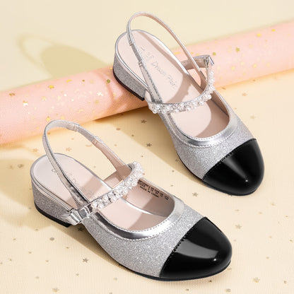 Girls Slingback Party Heels with Round Toe, Dress Shoes for Little and Big Kids for Weddings, Flower Girl Outfits and Princess-Inspired Occasions