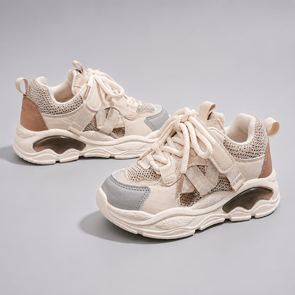 Toddler Geometric Sneakers with Breathable PU Upper, PVC Sole and Lace-Up plus Hook-and-Loop Closure, All-Season Casual Running Shoes for Ages 1-6