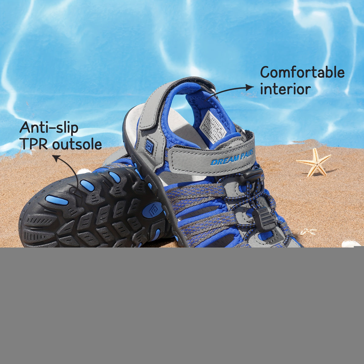 Kids Bungee Lace Sport Sandals for Boys and Girls | Hook-and-Loop Strap Summer Outdoor Shoes for Beach Days, Walks and Everyday Play