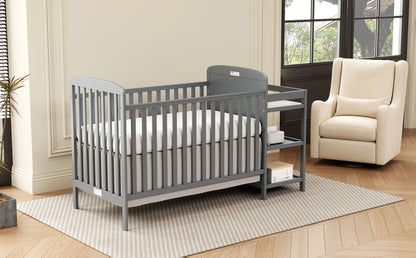 Baby Crib with Changing Table, Goldzone 4-in-1 Convertible Wooden Nursery Crib with Four Mattress Heights, Two Storage Shelves and Toddler Bed Conversion, White