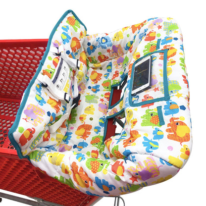 Cartoon Shopping Cart Seat Cover for Baby, Thick Padded High Chair Cushion with Front and Back Straps, Compact Carry Bag and Machine-Washable Design