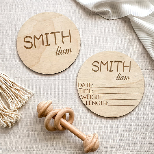Personalized Baby Birth Announcement Sign, Engraved Wooden Newborn Name Keepsake with Birth Details, Hello World Photo Prop and Baby Shower Gift