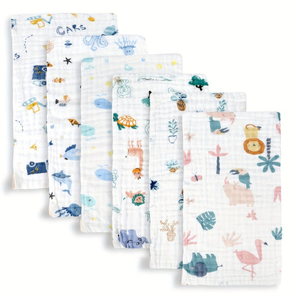 Cotton Burp Cloths for Newborns, 6-Pack 20 x 10 Inch Soft Absorbent Six-Layer Muslin Burp Rags for Everyday Feeding and Baby Shower Gifts