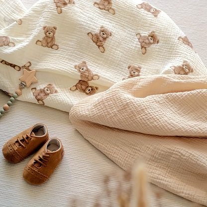 Teddy Bear Muslin Swaddle Blankets 2-Pack, 40 x 40 Inch Neutral Baby Receiving Blankets for Newborn Boys and Girls, Boho Nursery Gift Set