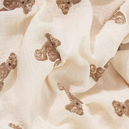 Double-Layer Baby Blanket with Cotton Gauze and Minky Dot Backing, 39.37 x 39.37 Inch Newborn Wrap in Bear, Rabbit and Dinosaur Prints