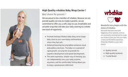 Soft Baby Wrap Carrier Sling for Newborns and Toddlers, Skin-Friendly Front Carry Wrap by Vrbabies for Everyday Babywearing and Parent Gifts