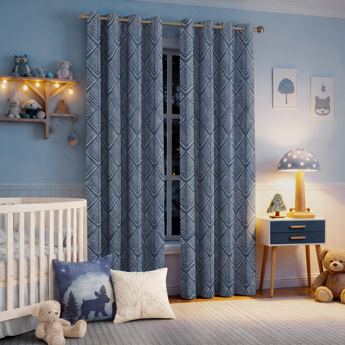 Washable Nursery Blackout Curtains, 2 Polyester Grommet-Top Panels with Thermal Lining in Blue or Matcha Green, Multiple Window Sizes
