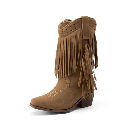 Tassel Fringe Western Ankle Boots for Girls - Star Cutout Cowgirl Boots with Soft Lining, Stable Heel, Easy Slip-On for Parties, Playtime & Dress-Up Fun