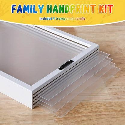 Family Handprint Kit with Keepsake Frame, 4 Handprint Spaces and 6 Paint Colors for Shared Memory Making, Mother's Day or Holiday Gift