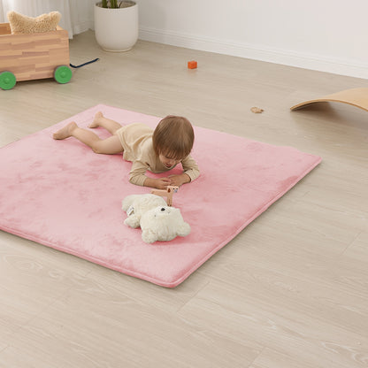 Memory Foam Floor Mat for Baby Crawling, 1.1-Inch Coral Velvet Cushioned Rug with Non-Slip Backing, Gray Tatami-Style Mat in Four Sizes