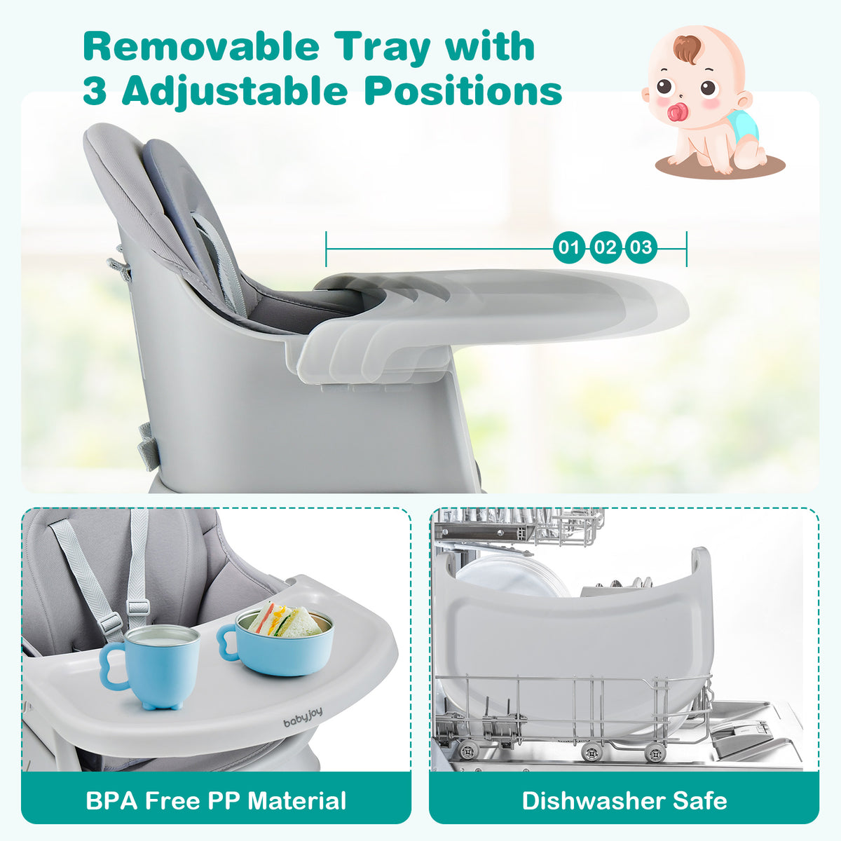 8-in-1 Baby High Chair with Activity Table, BABYJOY Convertible Feeding Seat with Removable Tray, Booster Mode and 5-Point Harness for Ages 6 Months to 6 Years