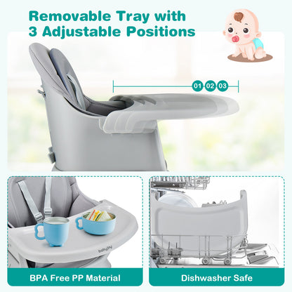 8-in-1 Baby High Chair with Activity Table, BABYJOY Convertible Feeding Seat with Removable Tray, Booster Mode and 5-Point Harness for Ages 6 Months to 6 Years