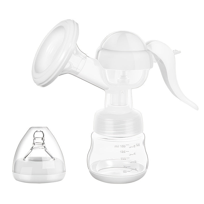 Manual Breast Pump with 5.07 oz Collection Bottle, Portable Hand-Operated Milk Expression Pump with Lever Handle in Purple or White for Nursing Moms