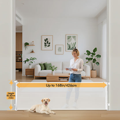 Retractable Mesh Baby Gate for Doorways, Hallways and Stairs, VERASTE Hardware-Mounted Expandable Barrier in 33-Inch and 41-Inch Height Options