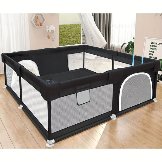 47 x 47 Inch Baby Playpen for Indoor and Outdoor Activity, Black Mesh Play Yard Fence for Babies and Toddlers with Soft Fabric Sides