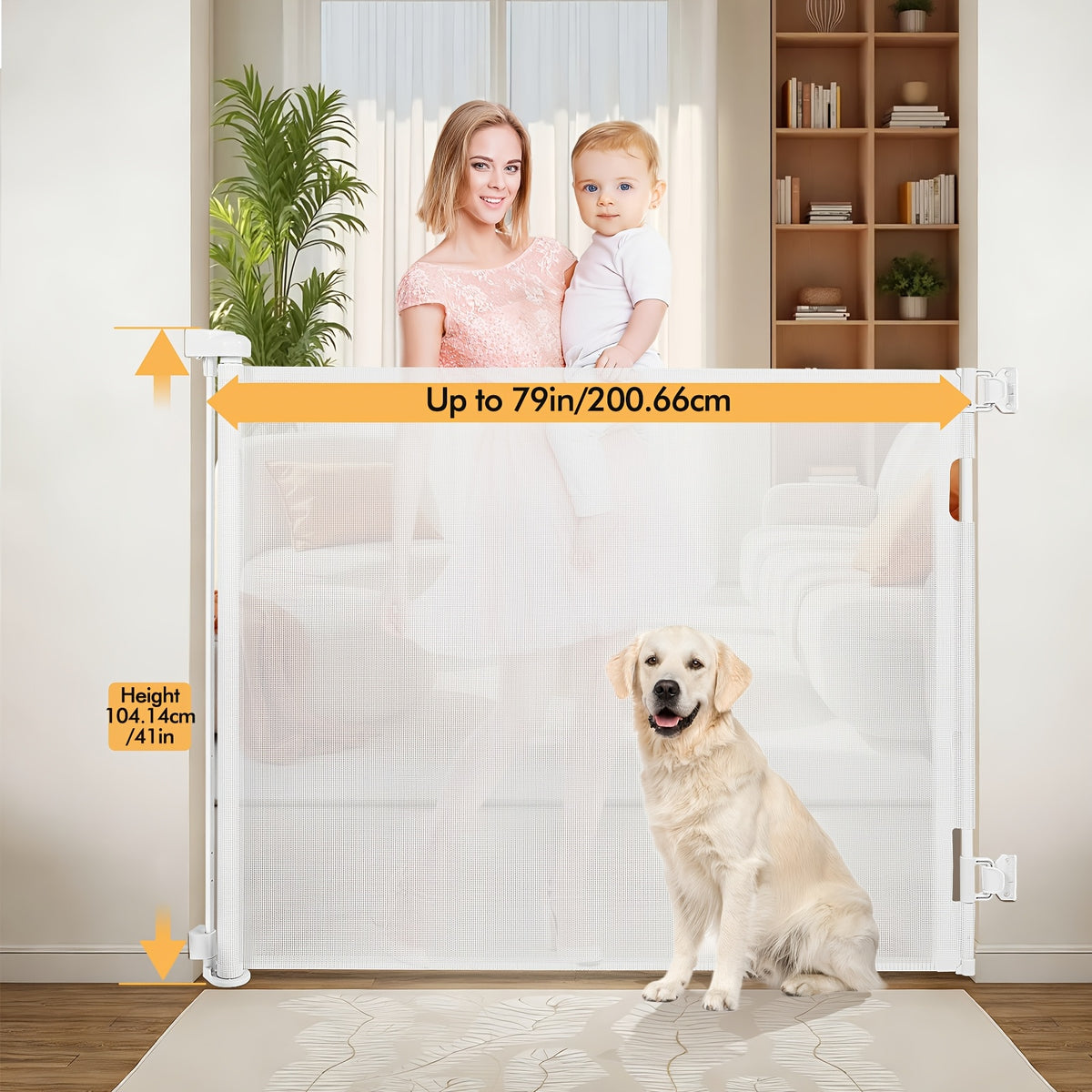 Retractable Mesh Baby Gate for Doorways, Hallways and Stairs, VERASTE Hardware-Mounted Expandable Barrier in 33-Inch and 41-Inch Height Options