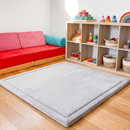 Cushioned Velvet Tummy-Time Play Mat, 1.3-Inch Non-Slip Waterproof Crawling Pad for Infants and Toddlers, Four Playpen Size Options
