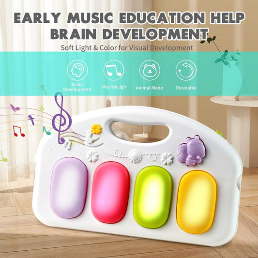 Musical Baby Play Gym with Detachable Kick Piano, Colorful Animal Activity Mat and Two Rattle Maracas for Supervised Tummy Time and Floor Play