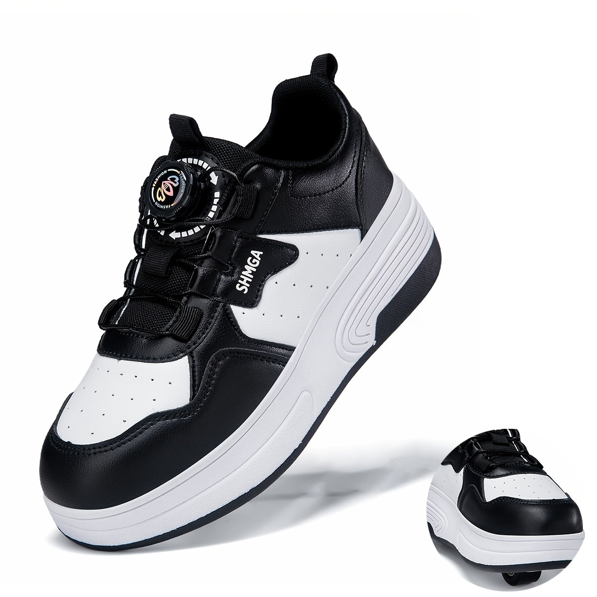 Boys Mesh Roller Sneakers with Removable Wheels, Black Low-Top Skate Shoes with TPR Insole and 2-Wheel or 4-Wheel Options for Outdoor Play
