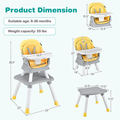 8-in-1 Baby High Chair with Activity Table, BABYJOY Convertible Feeding Seat with Removable Tray, Booster Mode and 5-Point Harness for Ages 6 Months to 6 Years