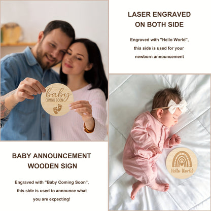 Pregnancy Announcement Kit for Family Reveals, 4-Piece Coming Soon Gift Set with Felt Letter Board, Baby Onesie, Booties and Wooden Sign for Grandparents or Dad