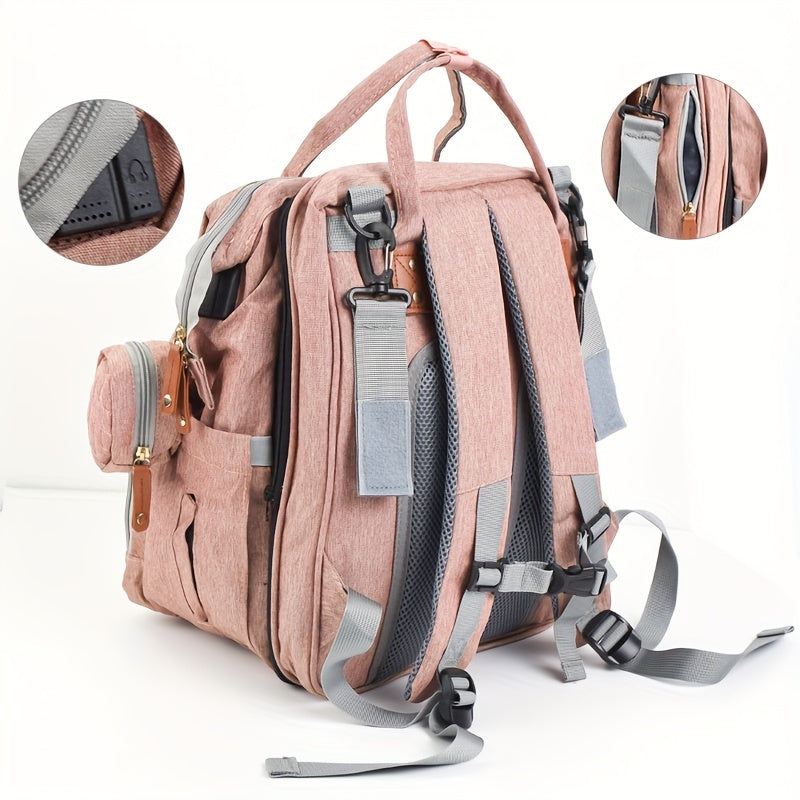 Pink Plaid Diaper Backpack, Casual Daypack Diaper Bag for Newborn Essentials – Secure Zipper Closure, Lightweight Design for Daily Outings & Travel, Practical Gift for New Parents