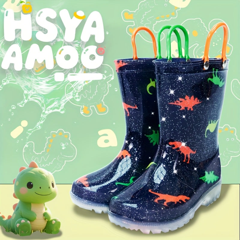 Kids Cartoon Rain Boots in Black, Easy-to-Carry Rainy-Day Footwear for Outdoor Play, with US 8 Toddler, US 12–13 Little Kid and US 1–3 Big Kid Size Options