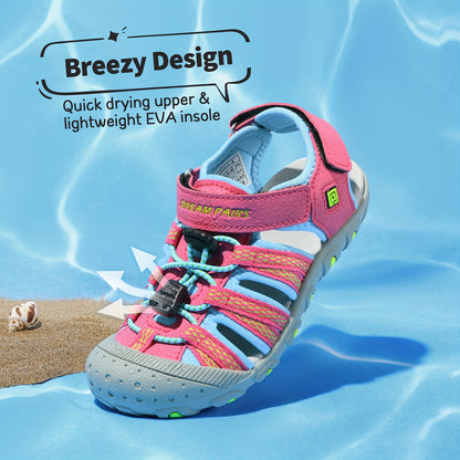 Kids Bungee Lace Sport Sandals for Boys and Girls | Hook-and-Loop Strap Summer Outdoor Shoes for Beach Days, Walks and Everyday Play