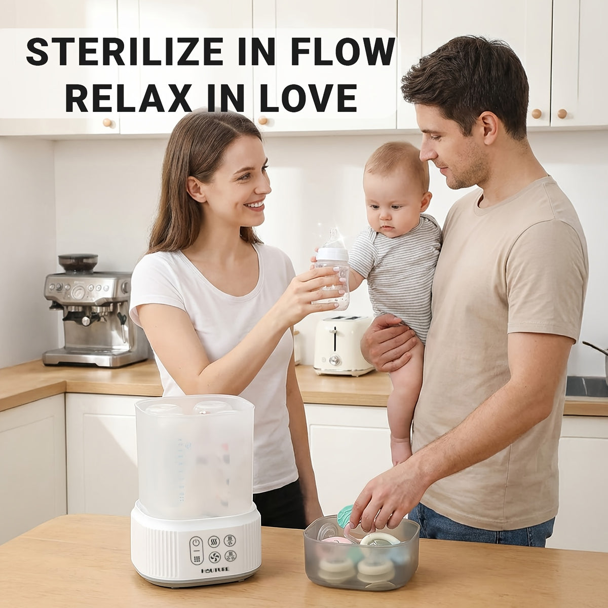 2-Tier Large Capacity Electric Bottle Sterilizer and Dryer, Steam Sterilization Kills 99.9% of Germs, Universal Fit for Breast Pump Parts, Glass and Plastic Baby Bottles, Auto Shut-Off, Great Gift