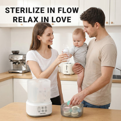 2-Tier Large Capacity Electric Bottle Sterilizer and Dryer, Steam Sterilization Kills 99.9% of Germs, Universal Fit for Breast Pump Parts, Glass and Plastic Baby Bottles, Auto Shut-Off, Great Gift