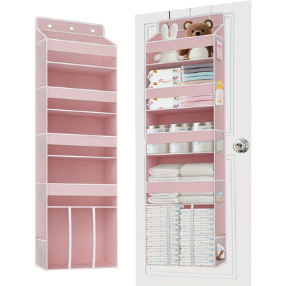 Swing-Proof Over the Door Organizer, 6-Shelf Hanging Storage with 6 Clear Front and 12 Side Pockets, Holds Up to 50LB, No-Drill Behind Door Storage for Nursery, Closet, Bedroom and Bathroom