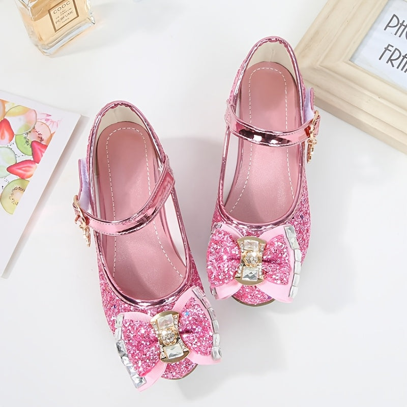 Dazzling Glitter Stone Mary Jane Party Heels for Girls - Sparkly Shoes with Round Toe & Magic Tape Closure, Perfect for Flower Girl, Wedding & Birthday Celebrations, Toddler to Big Kid Sizes