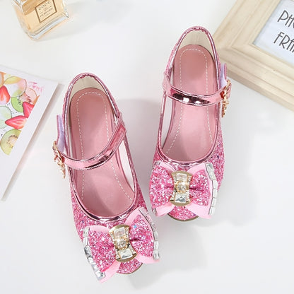 Dazzling Glitter Stone Mary Jane Party Heels for Girls - Sparkly Shoes with Round Toe & Magic Tape Closure, Perfect for Flower Girl, Wedding & Birthday Celebrations, Toddler to Big Kid Sizes