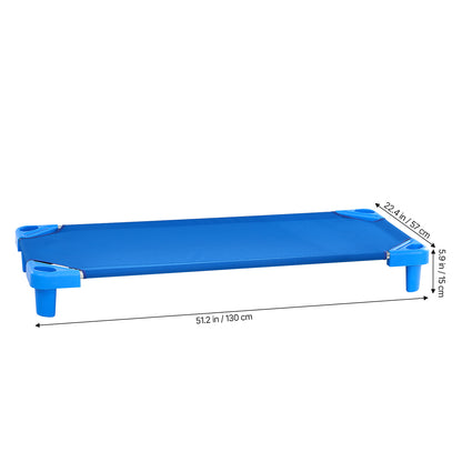 Stackable Toddler Nap Cots (Pack of 4 or 6) – Portable Daycare Sleeping Beds for Kids, 52" L x 23" W Preschool Classroom Rest Cots with Sturdy Steel Frame and Breathable Oxford Fabric, Blue