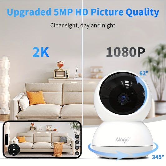 2K WiFi Indoor Security Camera with AI Motion Alerts, Night Vision, Two-Way Audio, 2.4G/5G Connectivity and Smartphone Monitoring for Home or Nursery