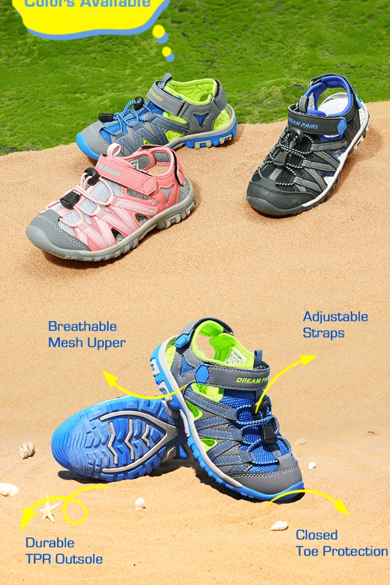 Kids Mesh Closed-Toe Sandals for Boys and Girls | Adjustable Two-Strap Outdoor Summer Shoes with EVA Soles for Toddler to Big Kid Sizes