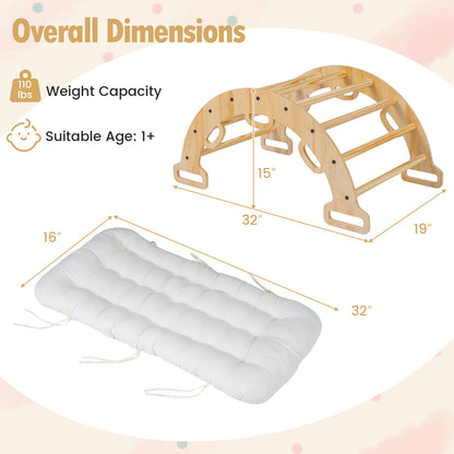 Toddler Climbing Arch and Rocker with Cushion, 3-in-1 Wooden Indoor Play Gym and Crawling Tunnel for Ages 1+, 81 cm Arch with Natural, Macaron or Multicolor Options