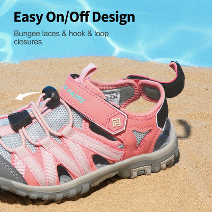 Kids Mesh Closed-Toe Sandals for Boys and Girls | Adjustable Two-Strap Outdoor Summer Shoes with EVA Soles for Toddler to Big Kid Sizes