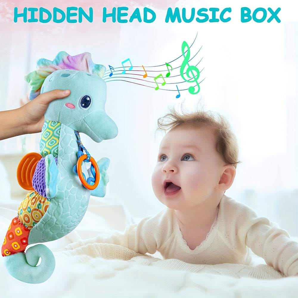 Infant Sensory Plush Toy for 0-6 Months, Soft Stuffed Animal with Crinkle Sounds, Rattle and Multiple Textures, Colorful Baby Gift for Tummy Time Play
