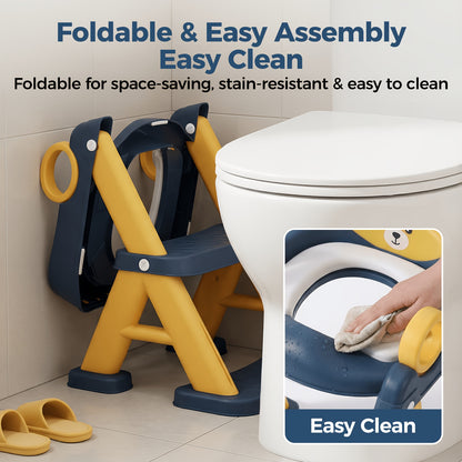 Toddler Toilet Seat with Steps, 2-in-1 Potty Training Seat with Splash Guard, Non-Slip Step Stool and Soft Mat for Boys and Girls, Cleaning Brush Included